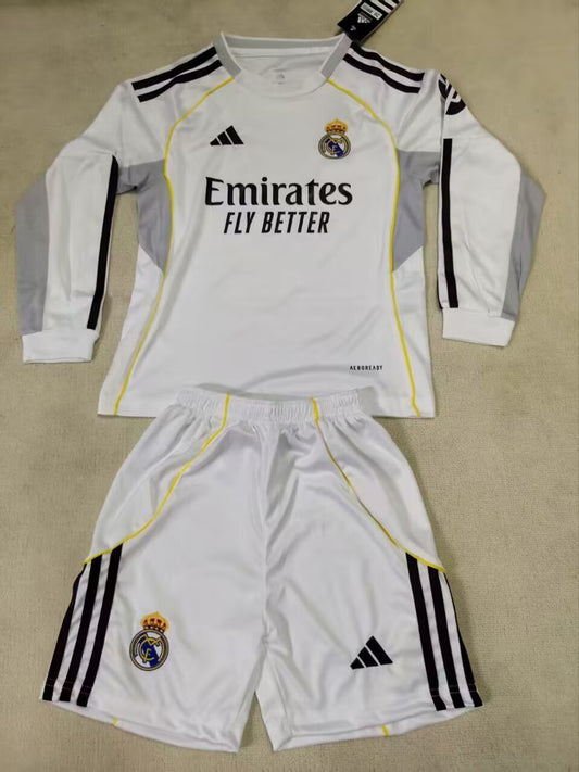 Real Madrid 25/26 Home long sleeve kids set